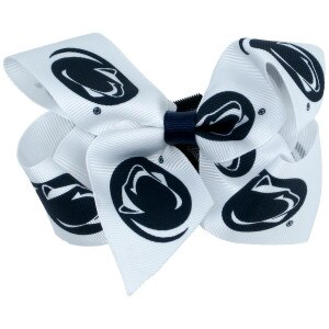 white ribbon pet bow with repeating Penn State Athletic Logos